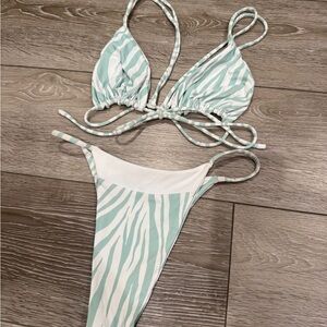 Striped Green and White Bikini Set